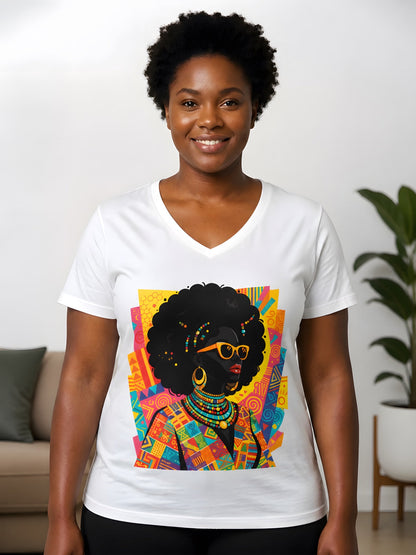 African Queen Graphic V-Neck T-Shirt for Women