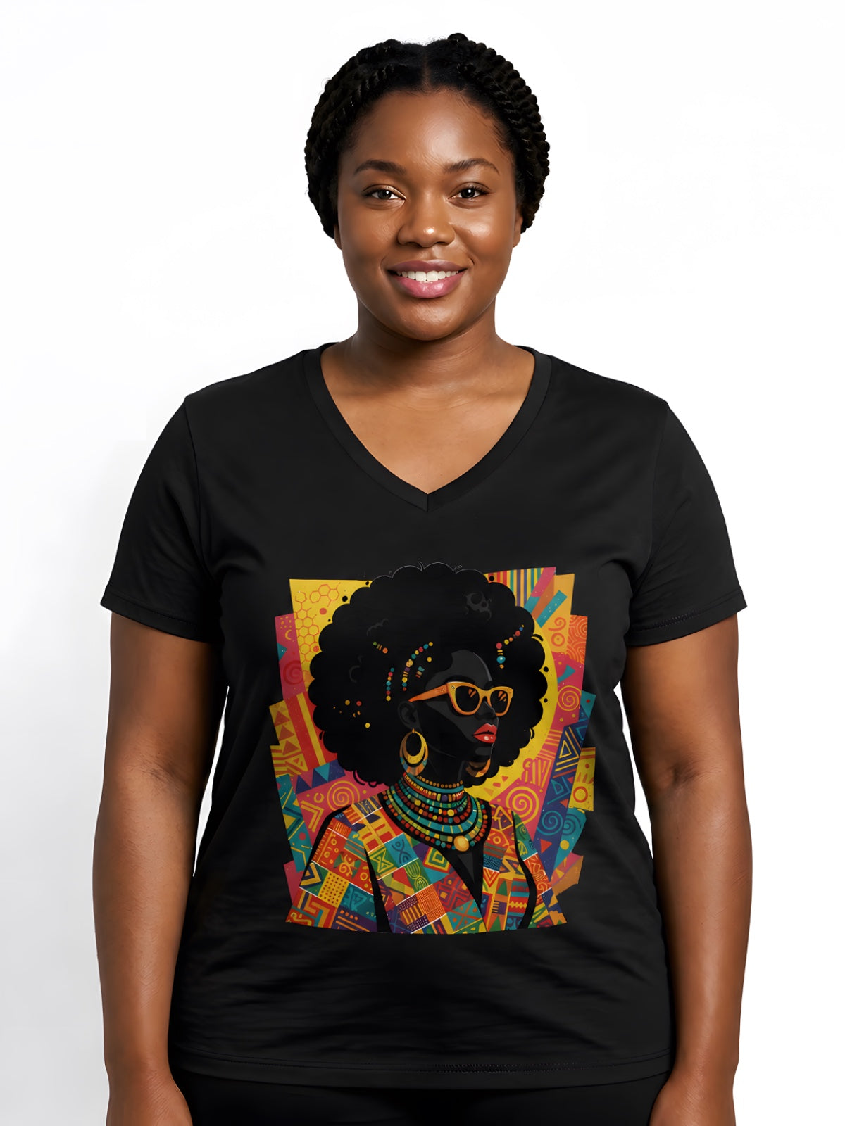 African Queen Graphic V-Neck T-Shirt for Women