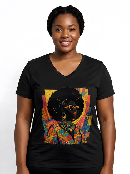 African Queen Graphic V-Neck T-Shirt for Women