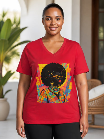 African Queen Graphic V-Neck T-Shirt for Women