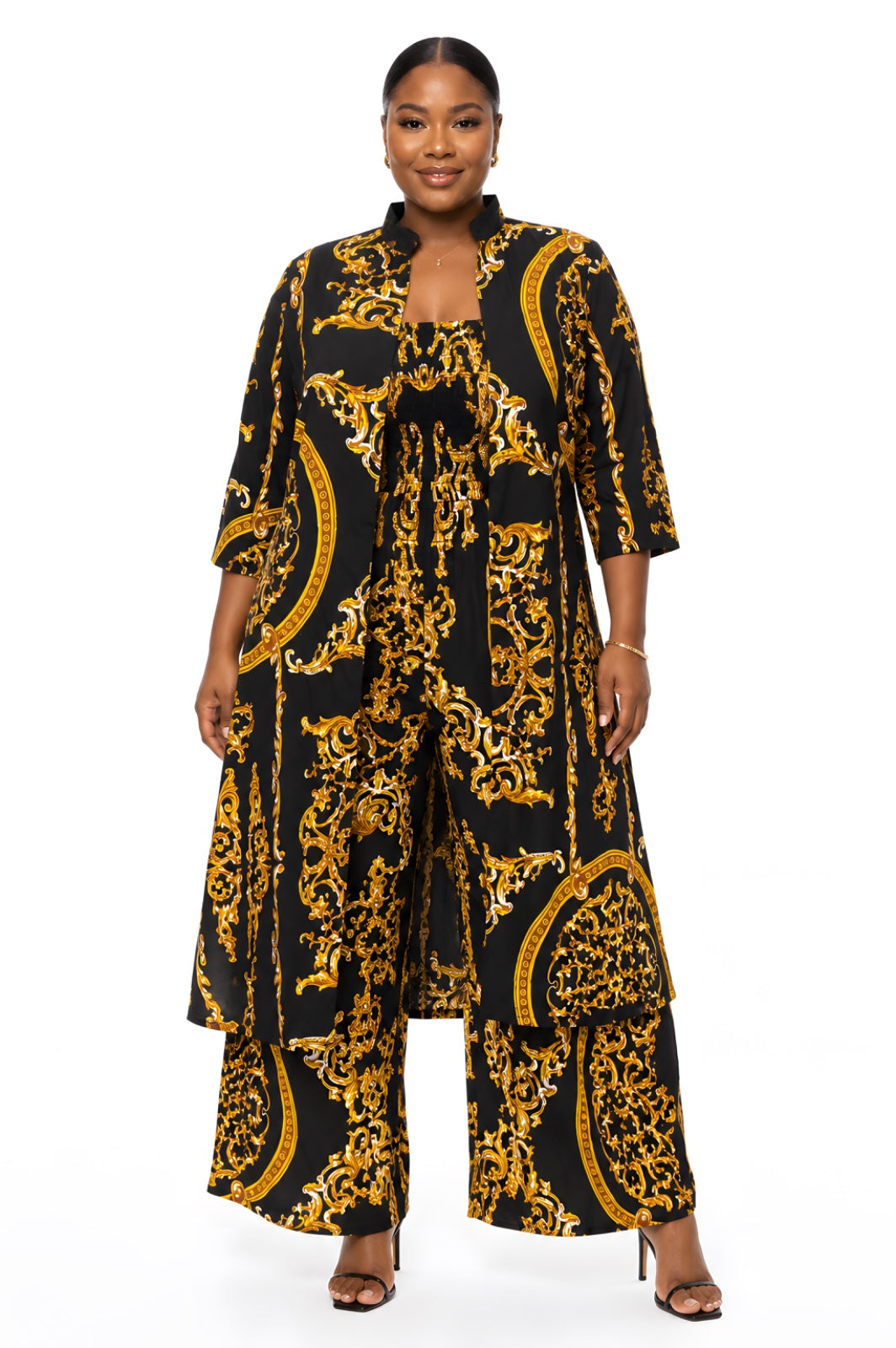 African Smocked Wide Leg Jumpsuit with Matching Kimono | One Size