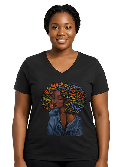 Beautiful Black Girl Graphic V-Neck T-Shirt for Women
