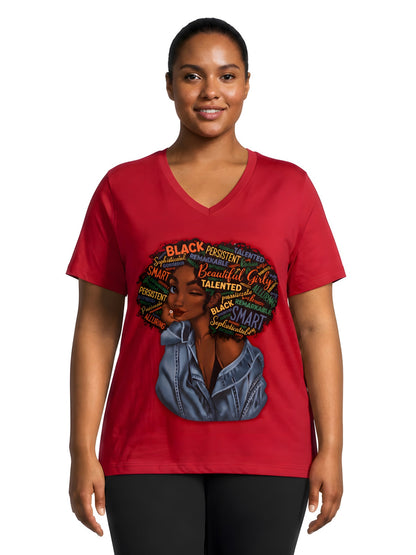 Beautiful Black Girl Graphic V-Neck T-Shirt for Women