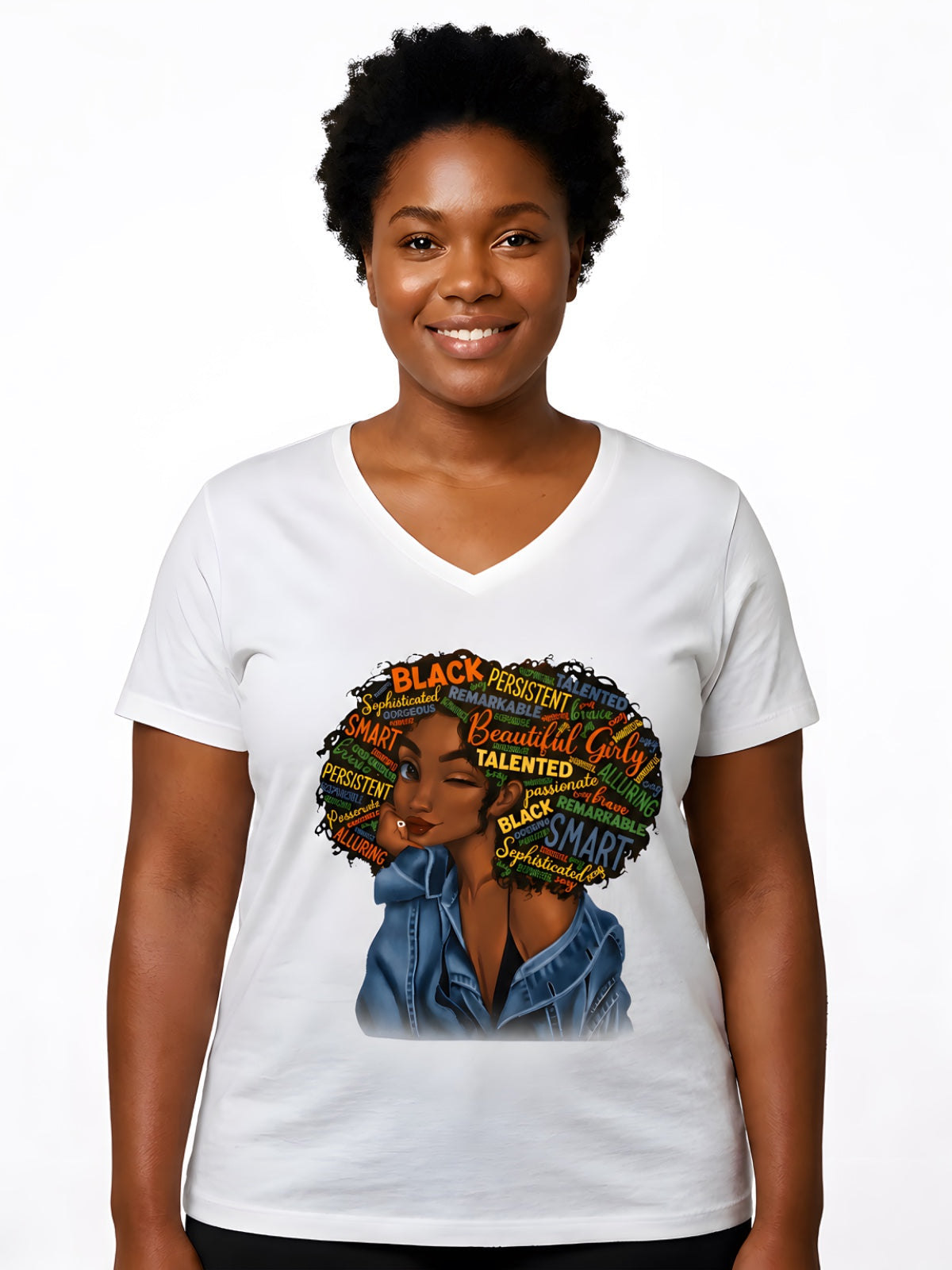 Beautiful Black Girl Graphic V-Neck T-Shirt for Women
