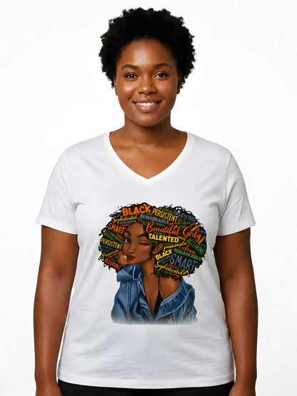 Beautiful Black Girl Graphic V-Neck T-Shirt for Women