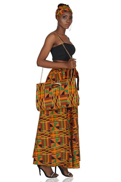 African Long Maxi Skirt With Handbag
