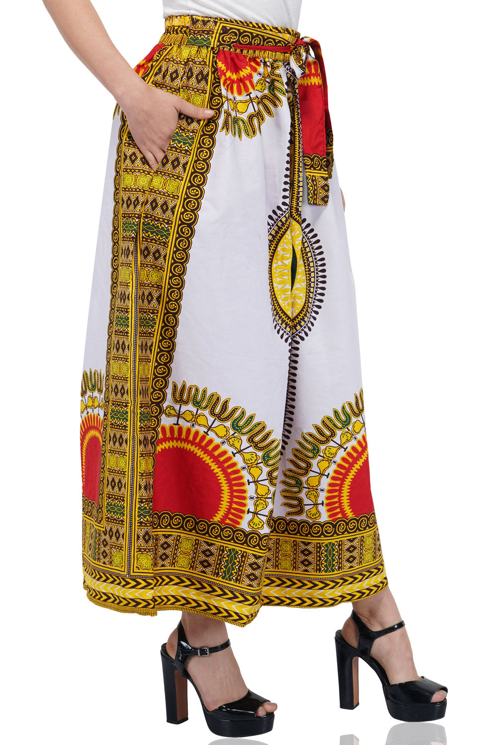 White Dashiki Long Two Panel Skirt