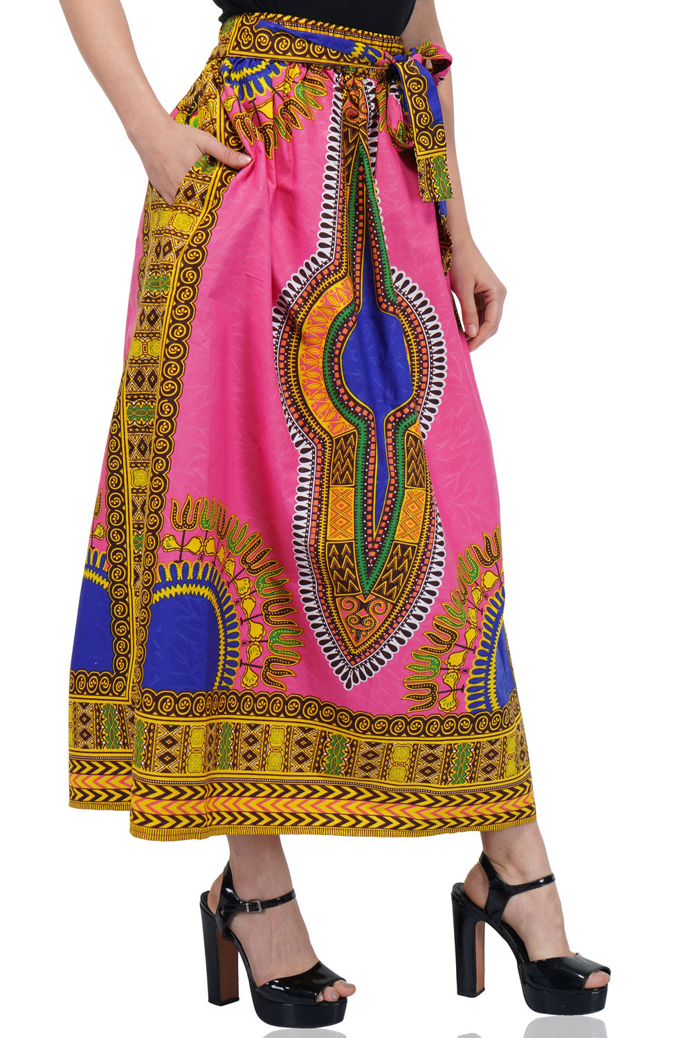 Pink Dashiki Long Two Panel Skirt