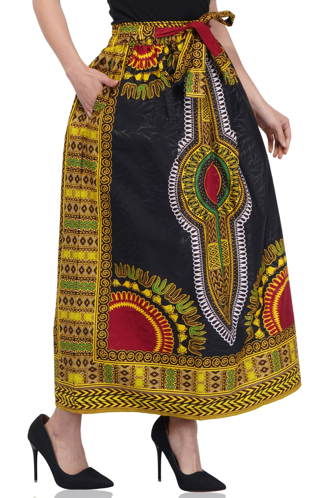 Black Dashiki Long Two Panel Skirt