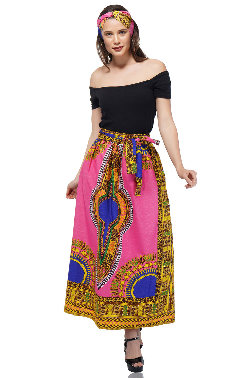 Pink Dashiki Long Two Panel Skirt