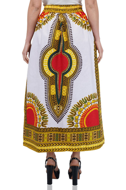 White Dashiki Long Two Panel Skirt