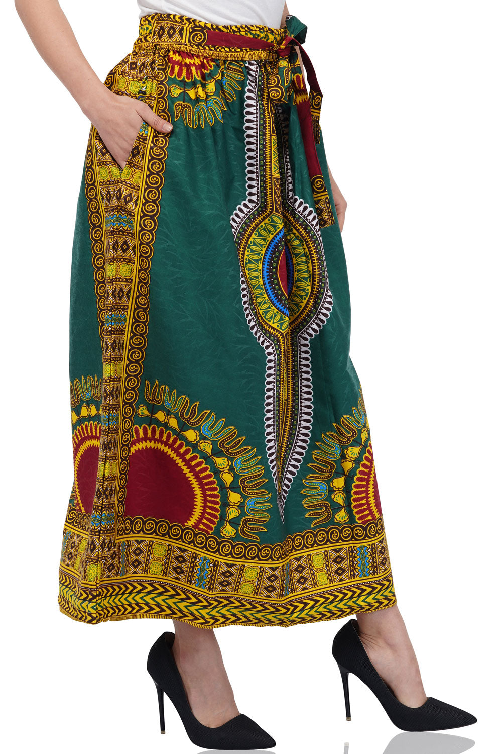 Green Dashiki Long Two Panel Skirt