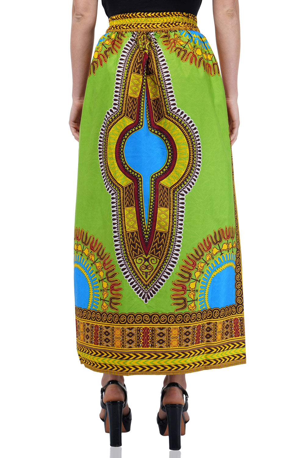 Green Dashiki Long Two Panel Skirt