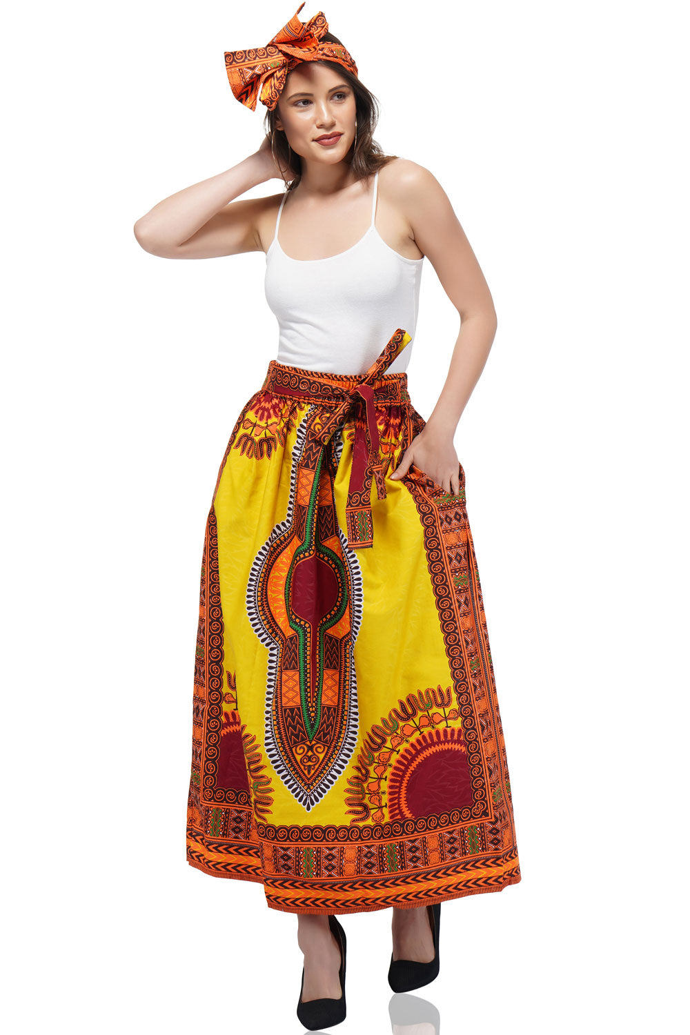 Yellow Dashiki Long Two Panel Skirt