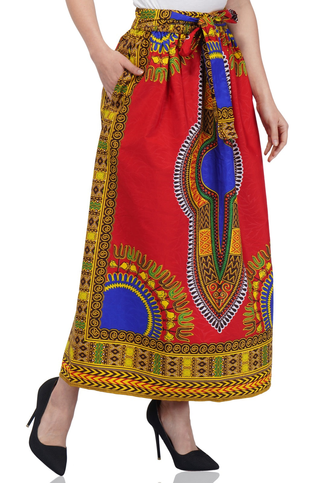 Red Dashiki Long Two Panel Skirt