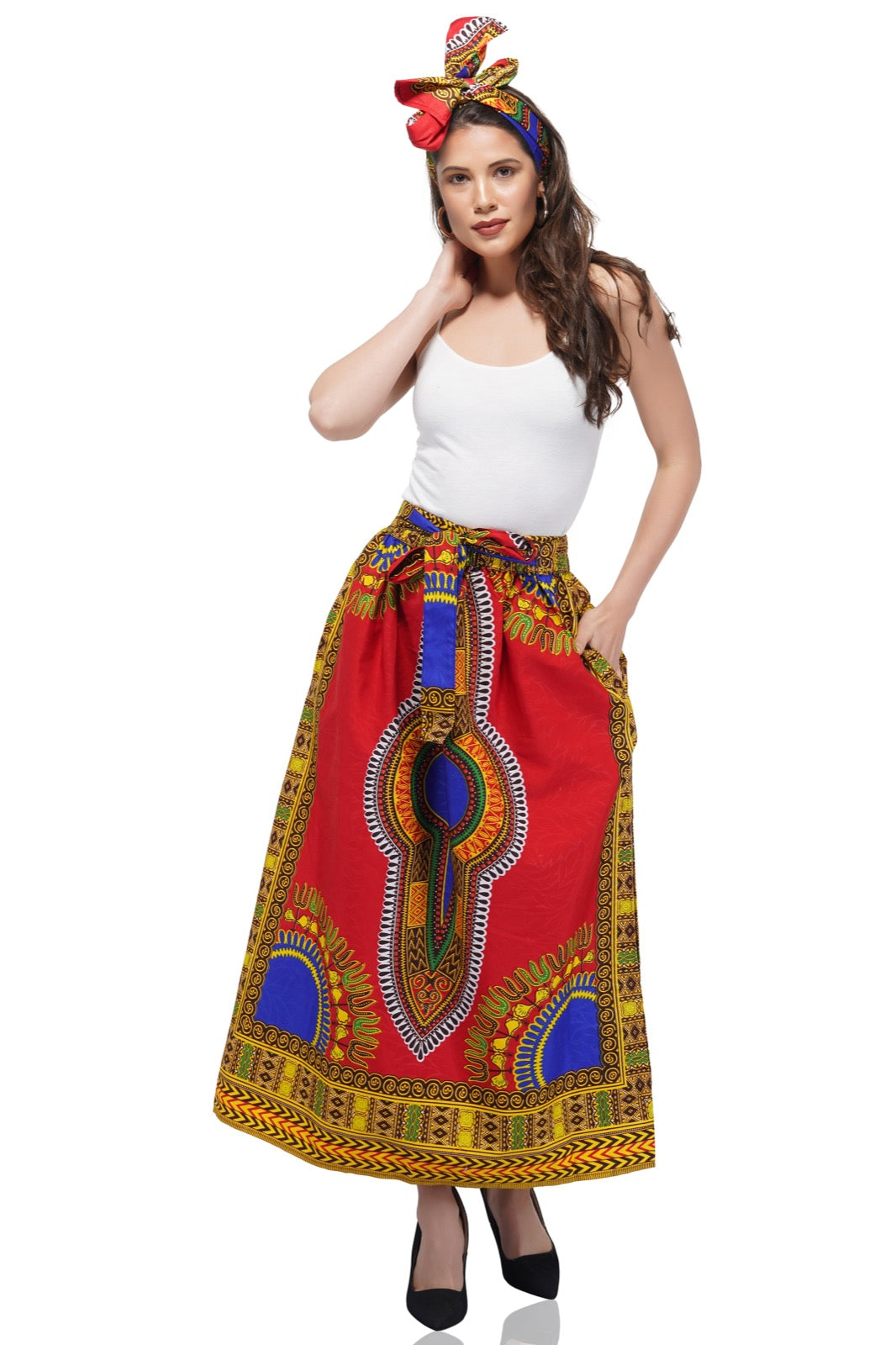 Red Dashiki Long Two Panel Skirt