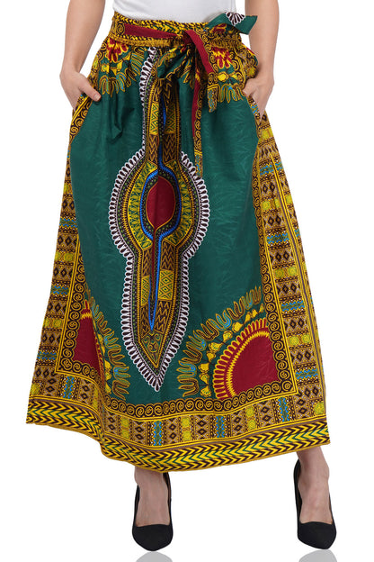 Green Dashiki Long Two Panel Skirt