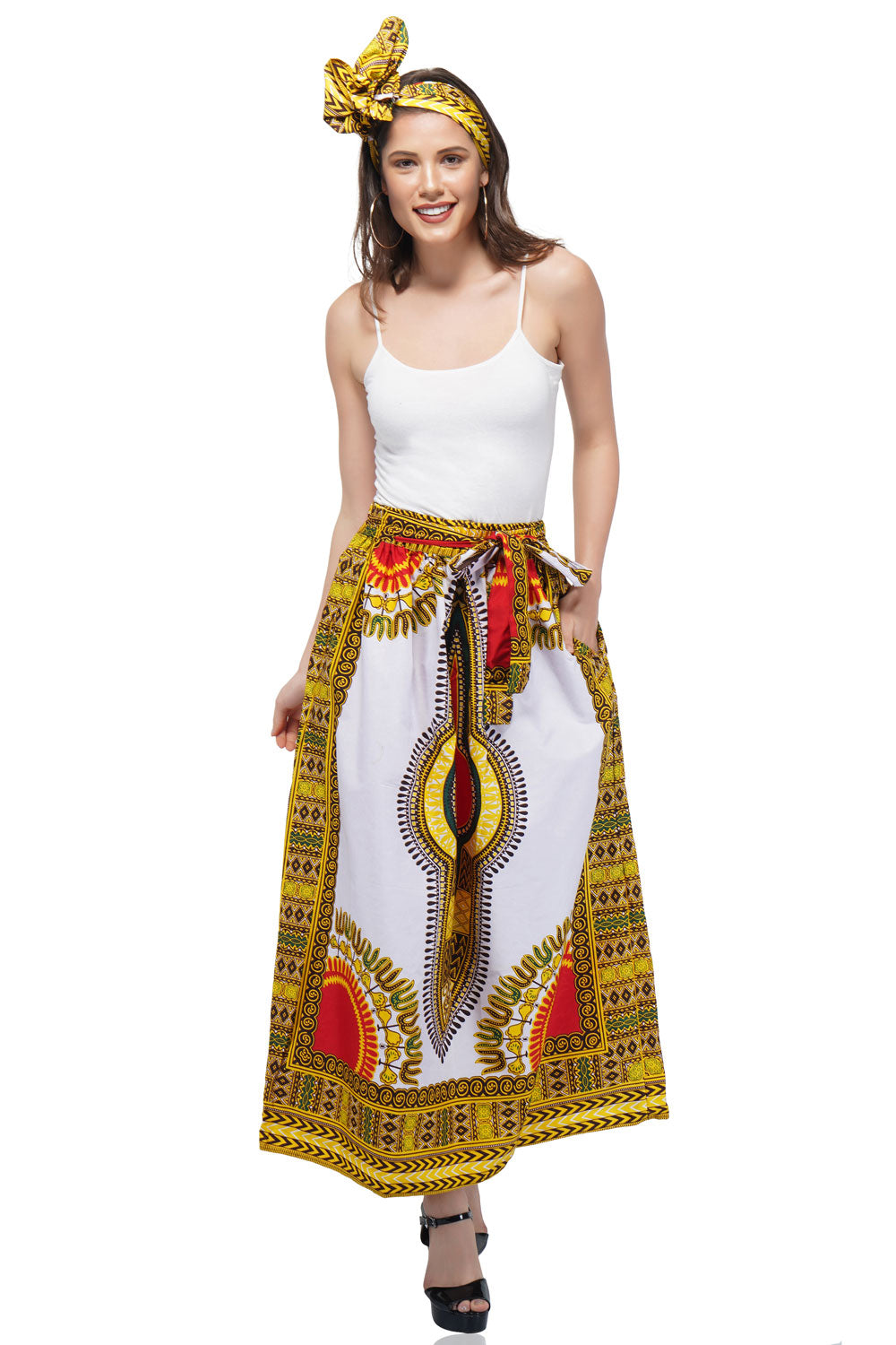 White Dashiki Long Two Panel Skirt
