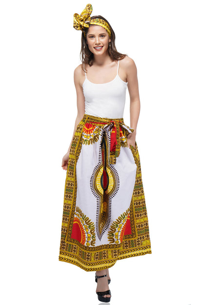 White Dashiki Long Two Panel Skirt