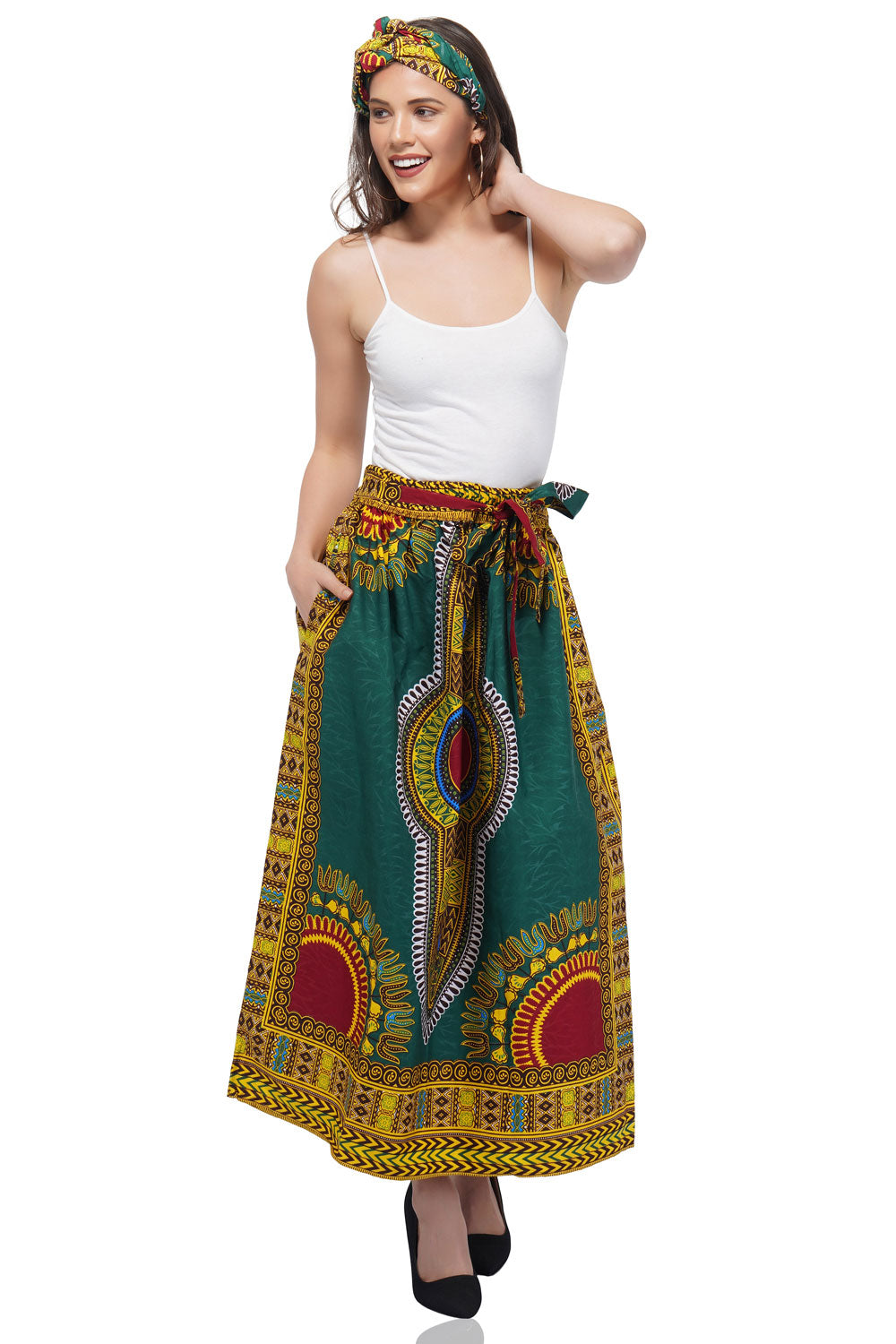 Green Dashiki Long Two Panel Skirt