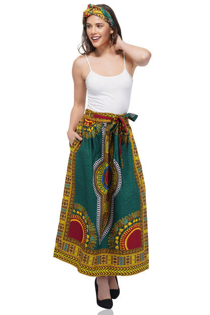 Green Dashiki Long Two Panel Skirt