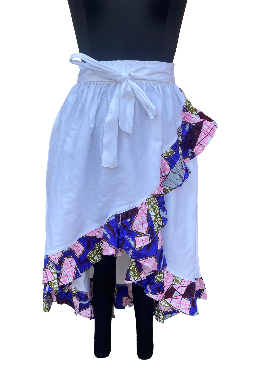White African Trim High Low Ruffled Skirt