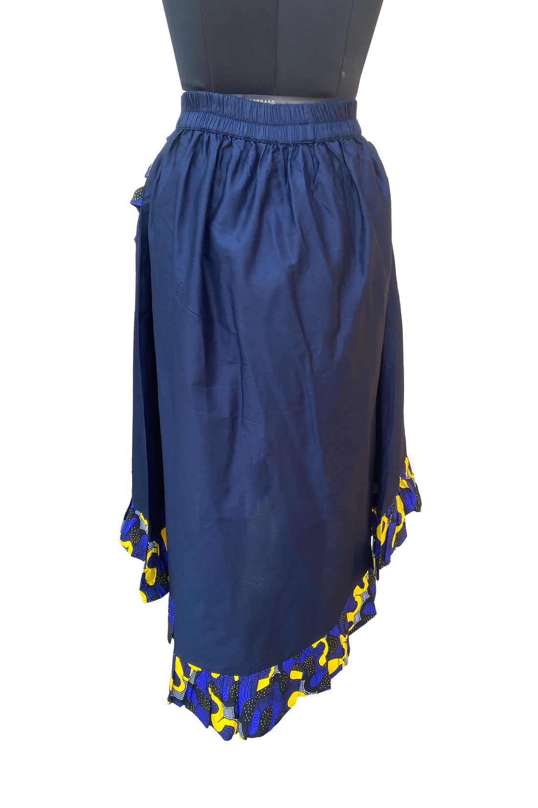 Navy Blue African Trim High Low Ruffled Skirt