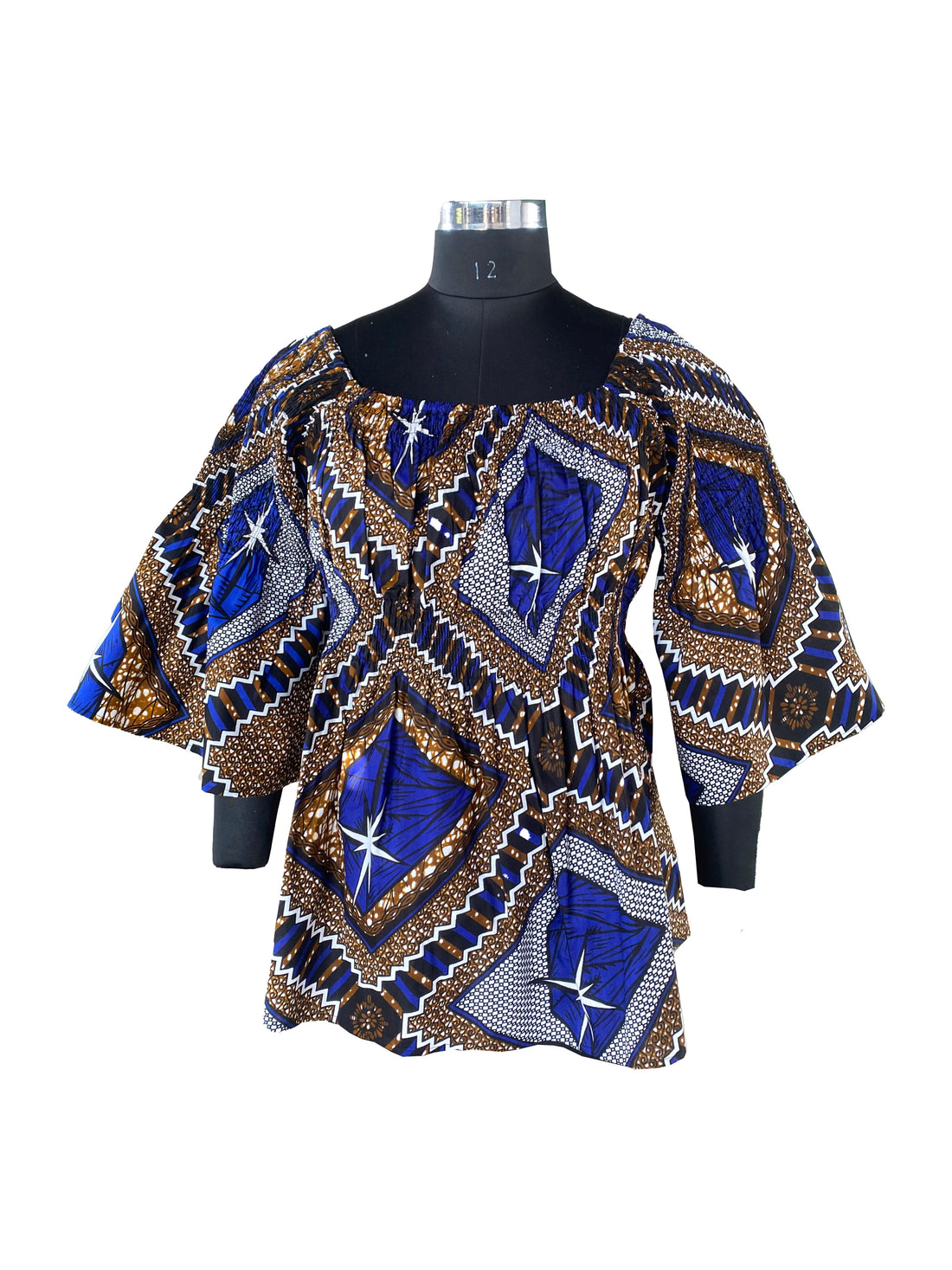 African Smocked Peplum Blouse–One Size,3/4 Sleeve,Ankara Top,Same Day Shipping