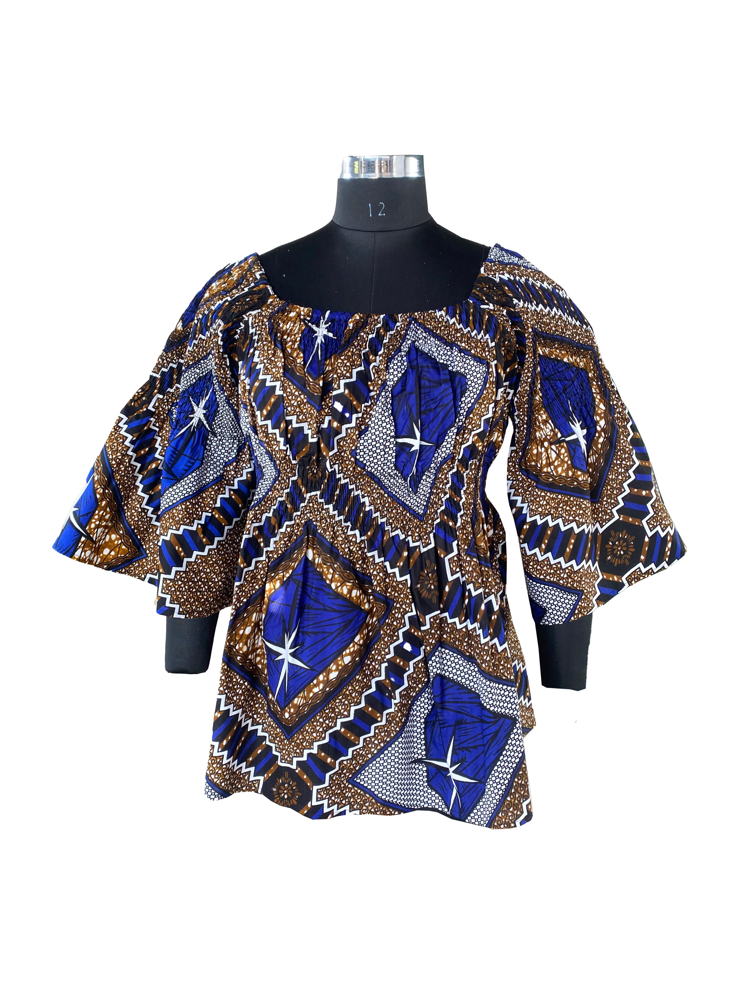 African Smocked Peplum Blouse–One Size,3/4 Sleeve,Ankara Top,Same Day Shipping