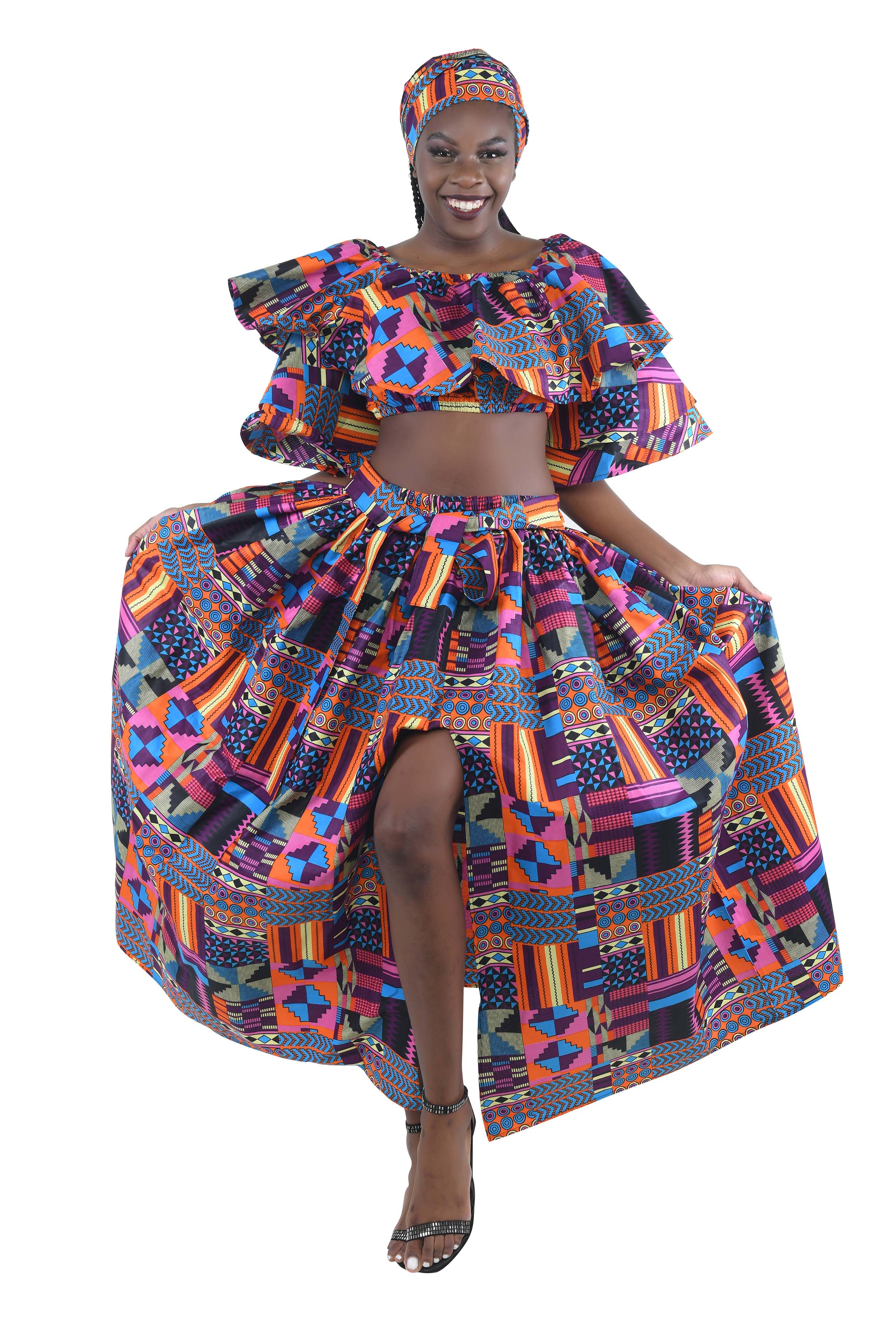 African Crop Top and Slit Skirt Set