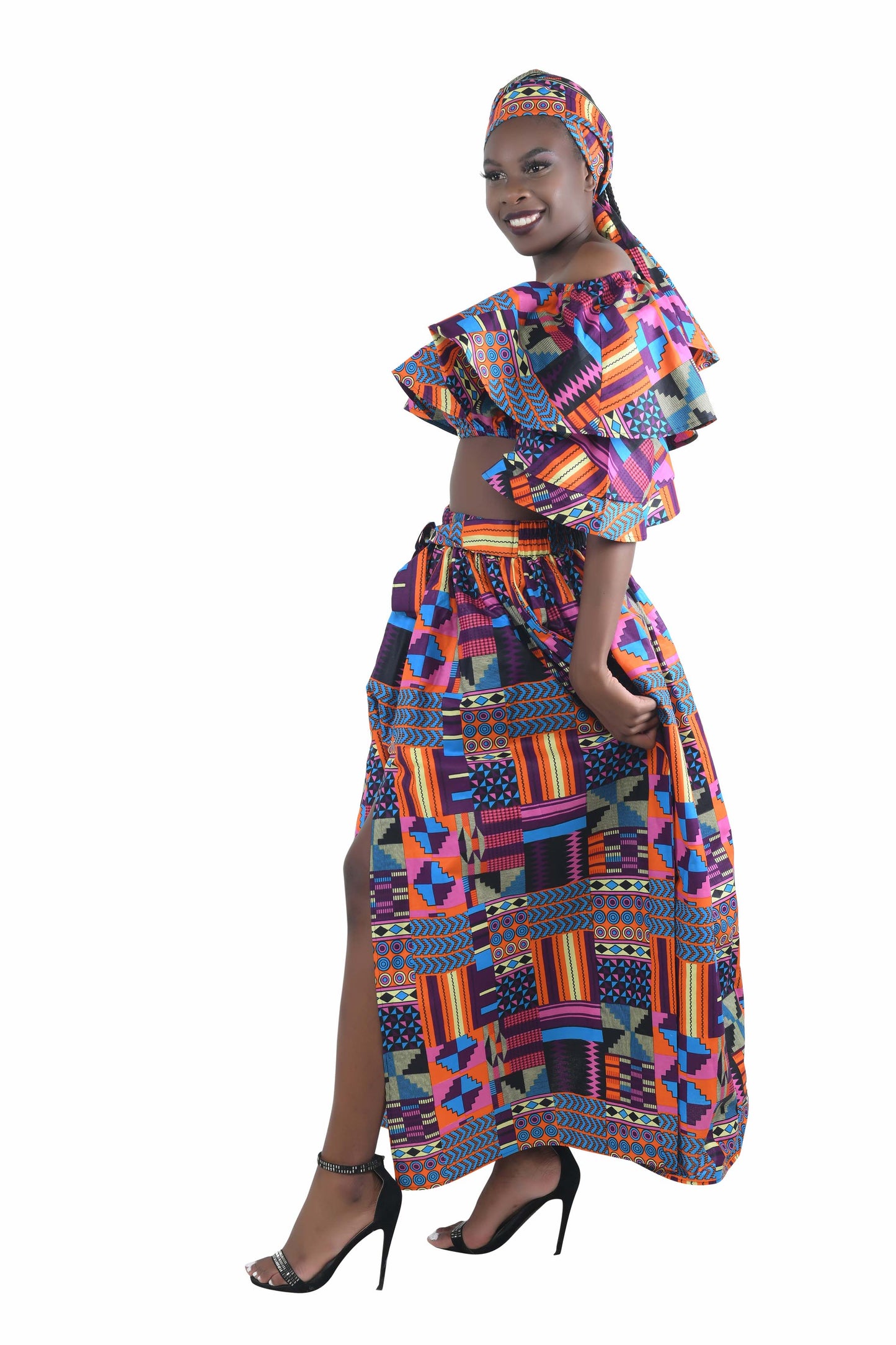 African Crop Top and Slit Skirt Set