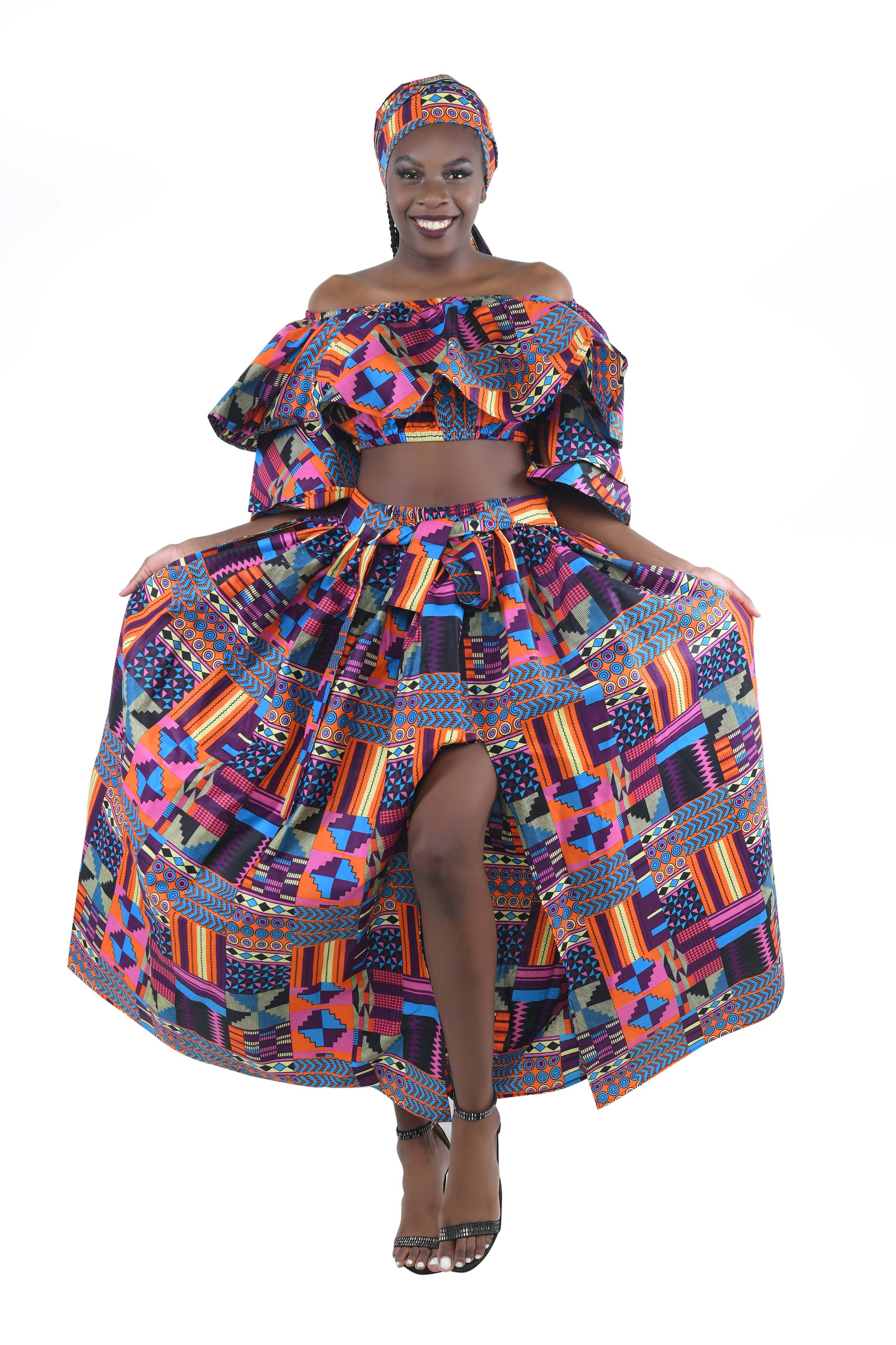 African Crop Top and Slit Skirt Set