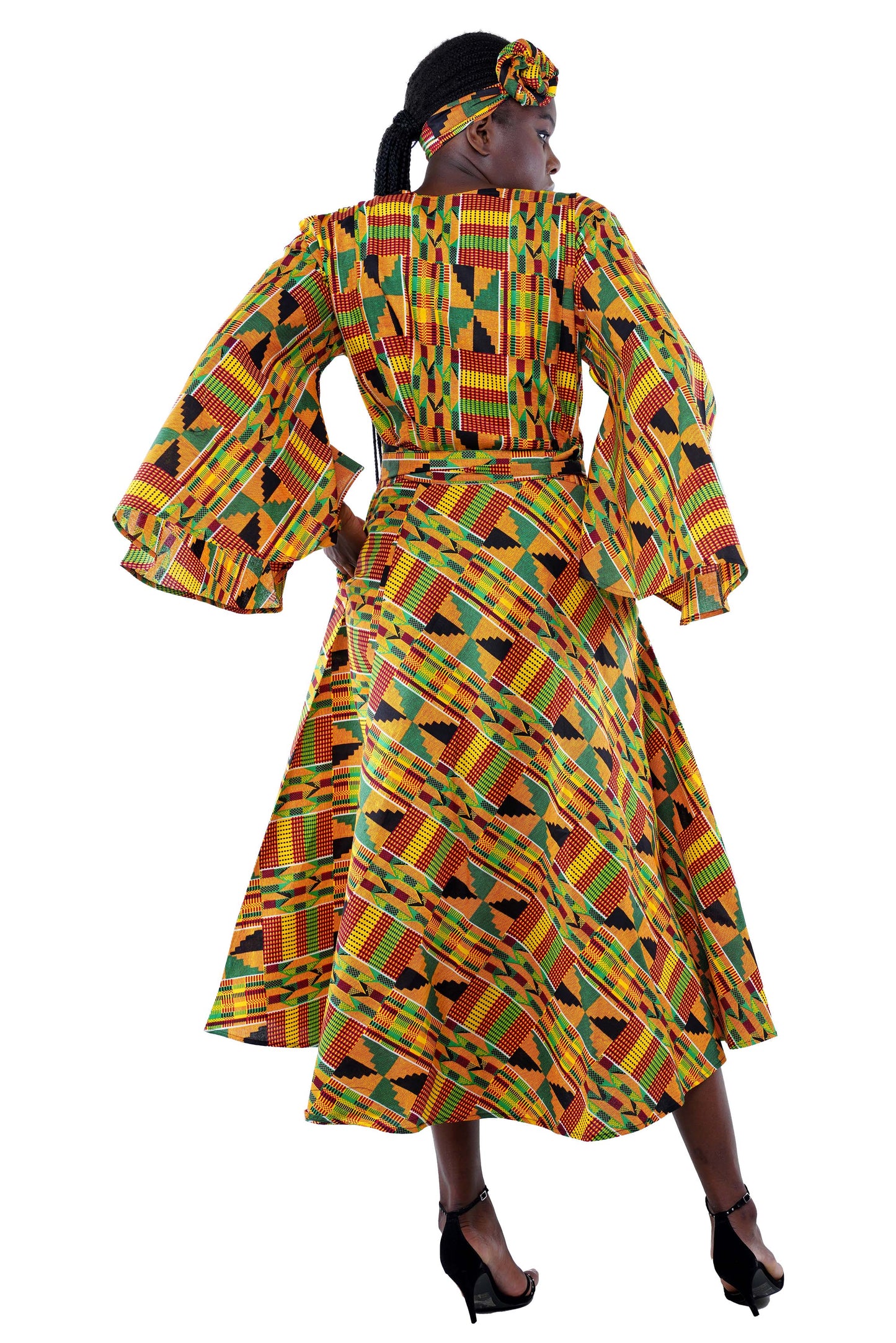 African Long Wrap Dress With Wide Sleeves