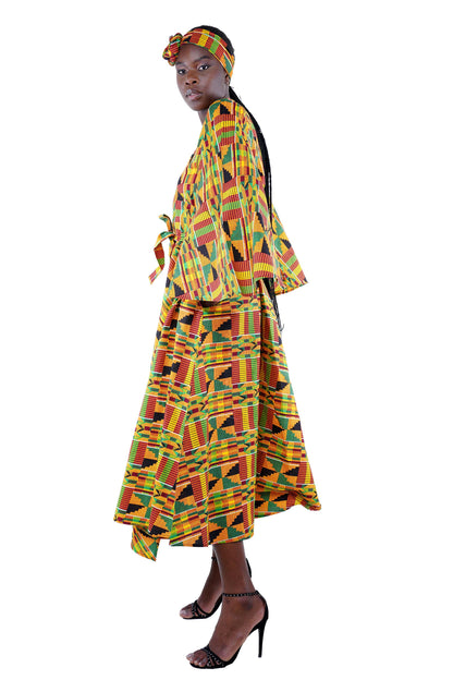 African Long Wrap Dress With Wide Sleeves