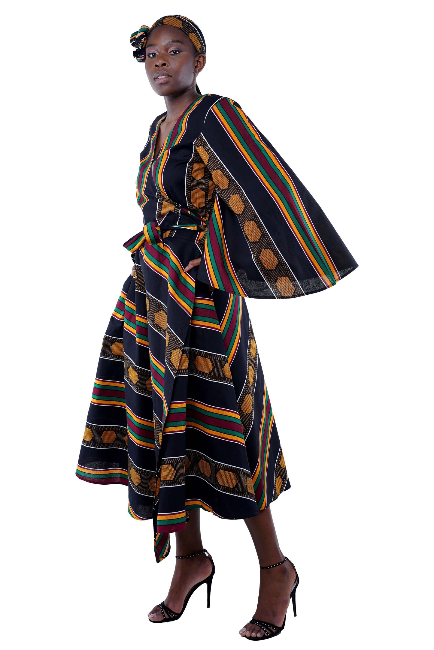 African Long Wrap Dress With Wide Sleeves