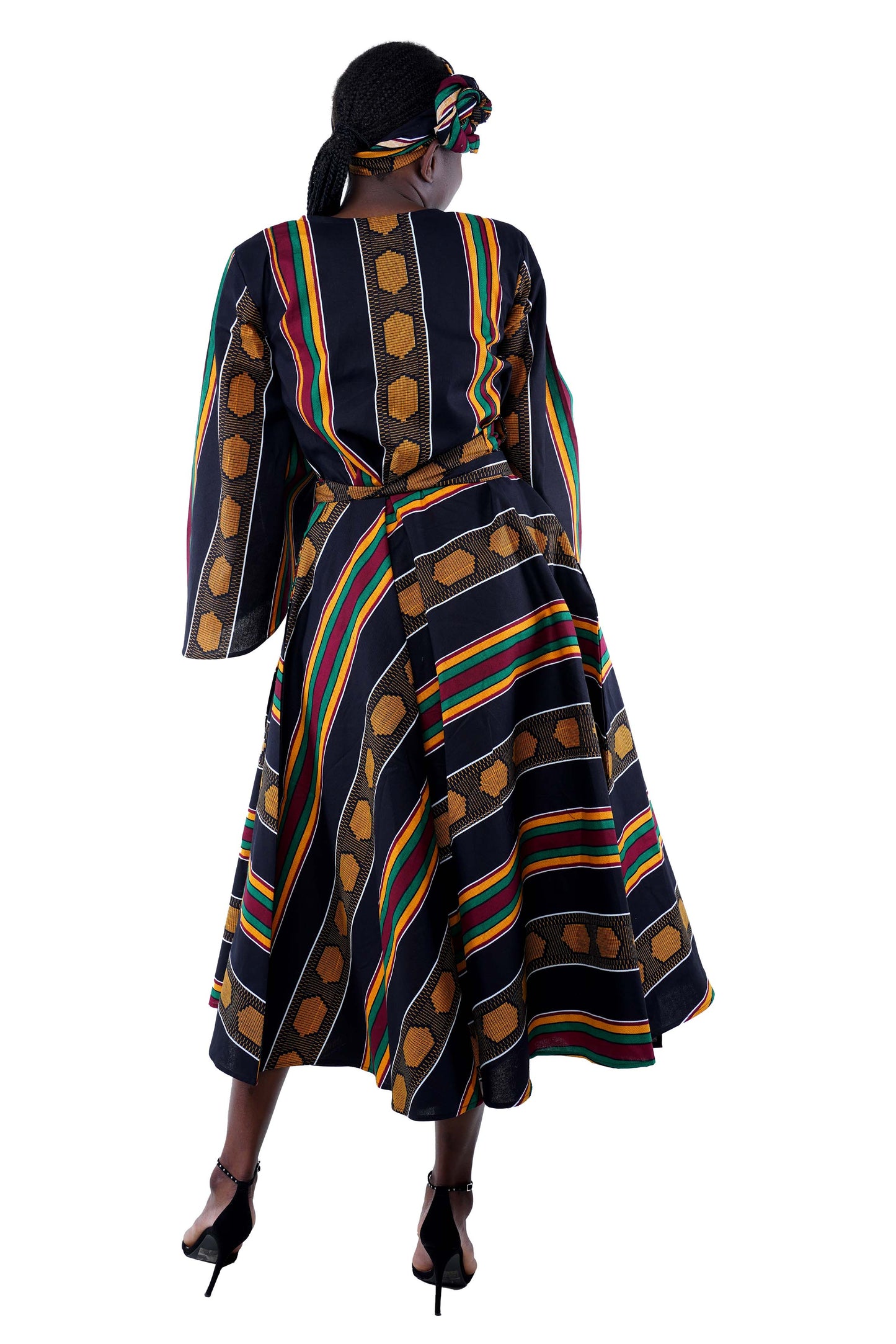 African Long Wrap Dress With Wide Sleeves