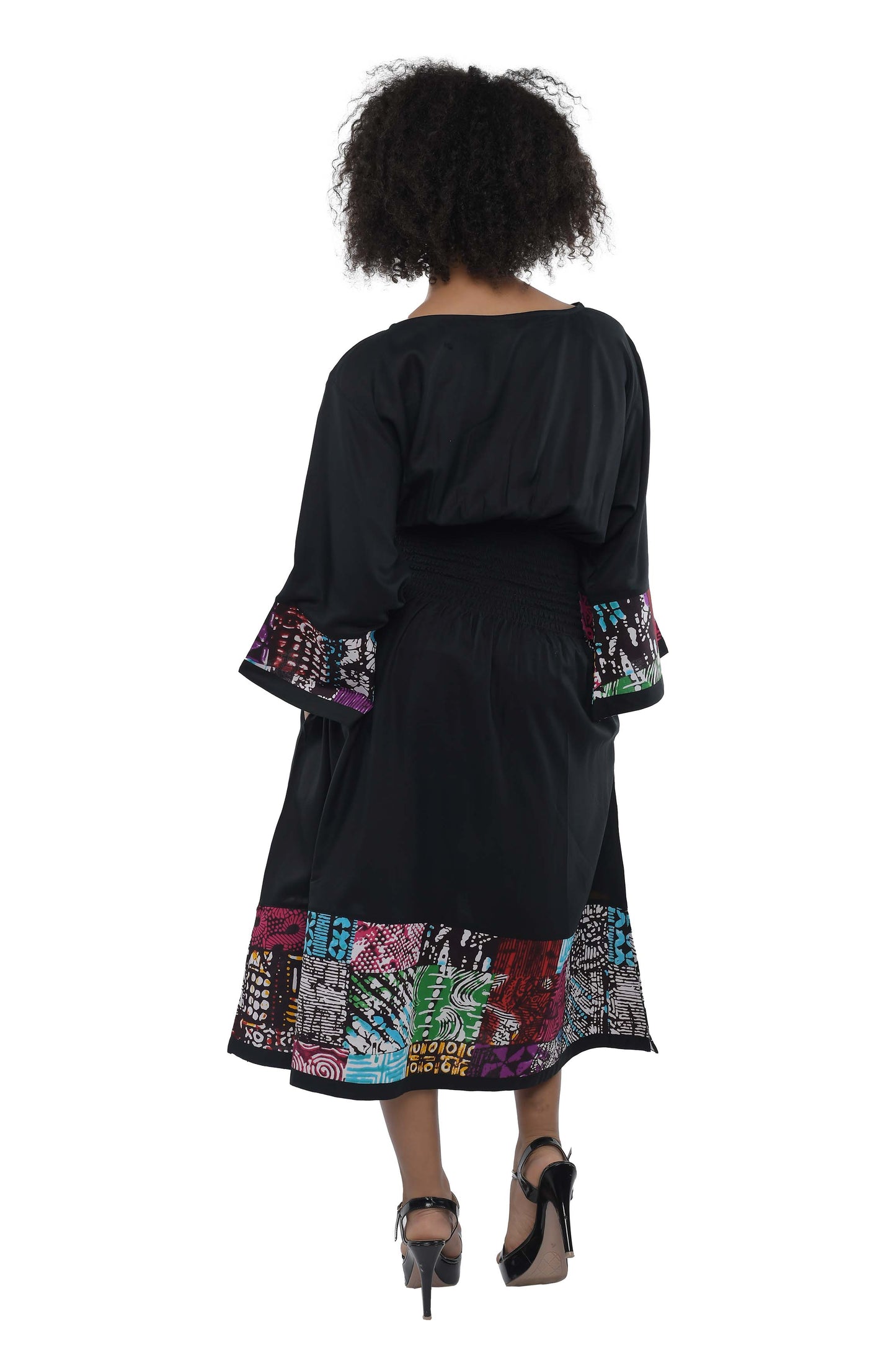 African Trim Black Midi Dress