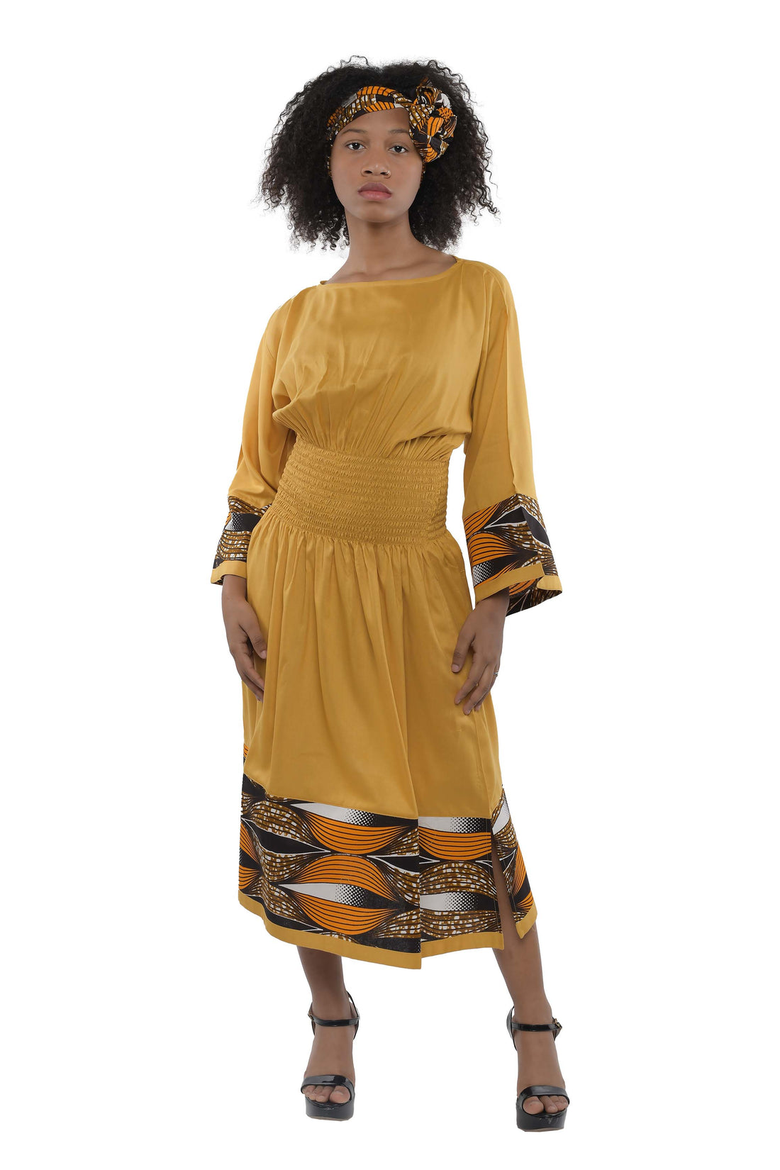 African Trim Mustard Midi Dress