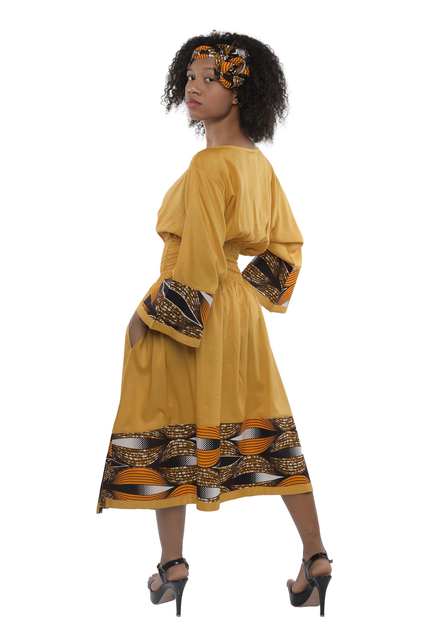 African Trim Mustard Midi Dress