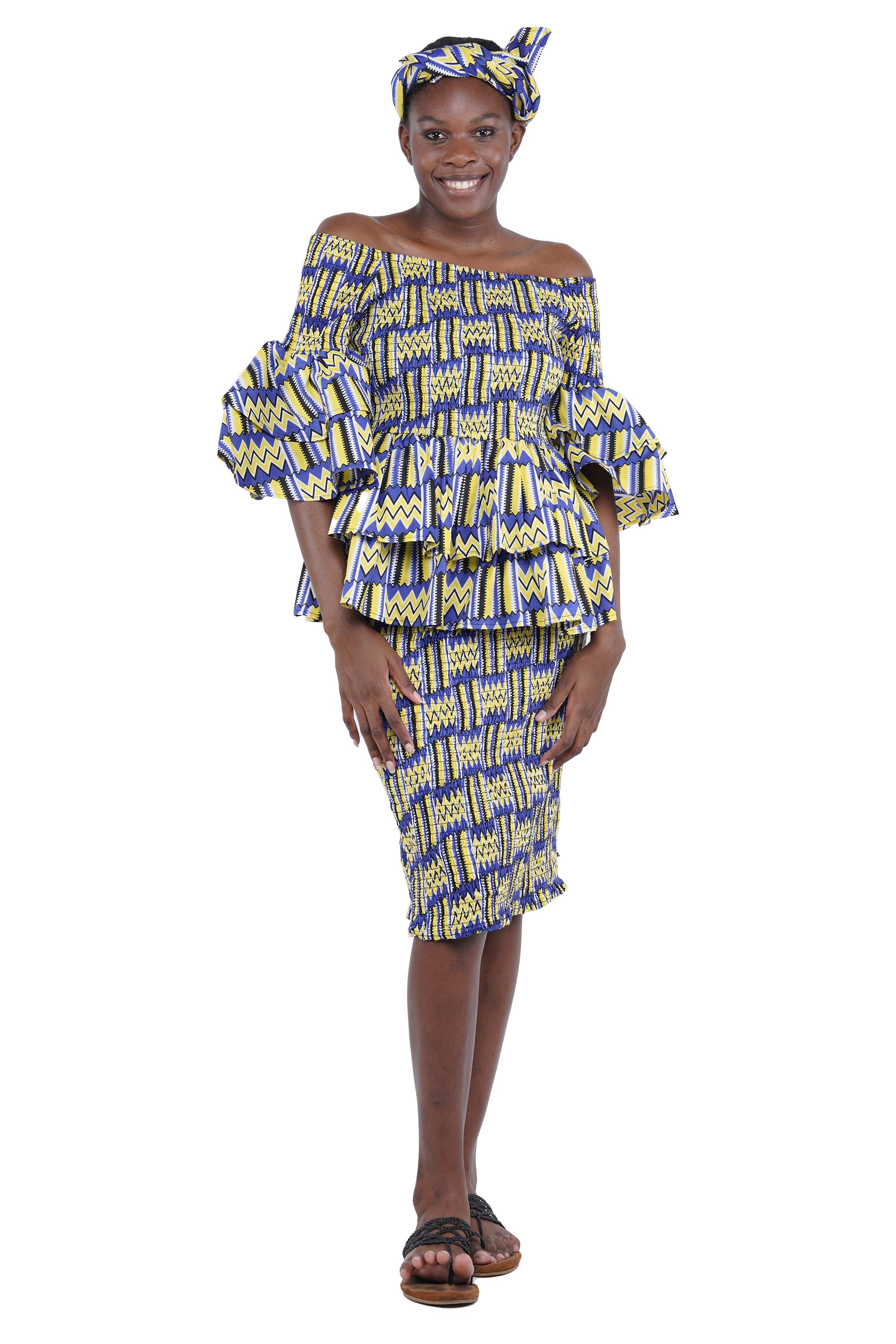 African Double Layer Top &amp; Pencil Skirt Set