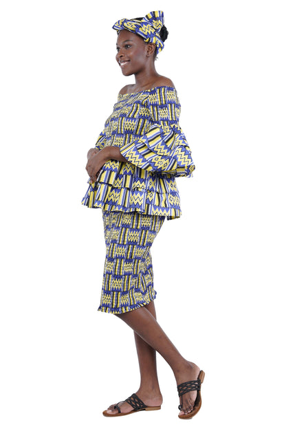 African Double Layer Top &amp; Pencil Skirt Set