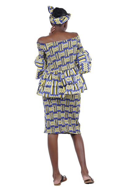 African Double Layer Top &amp; Pencil Skirt Set