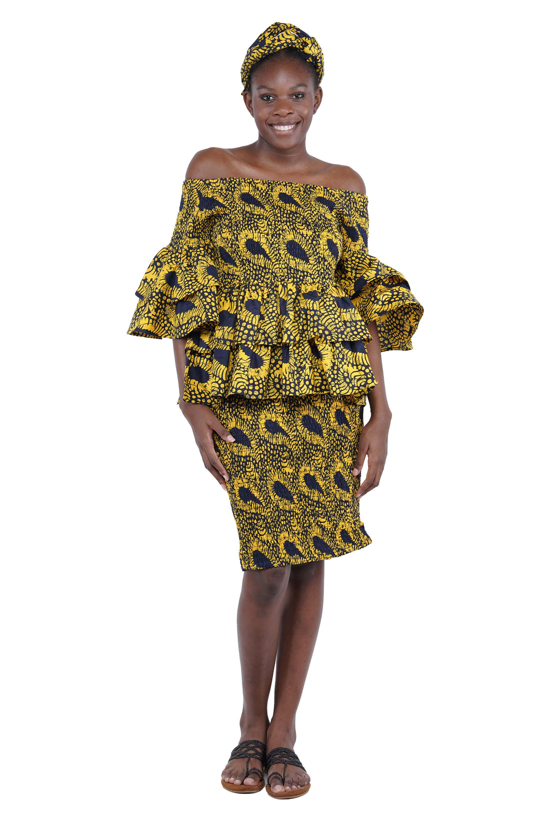 African Double Layer Top &amp; Pencil Skirt Set