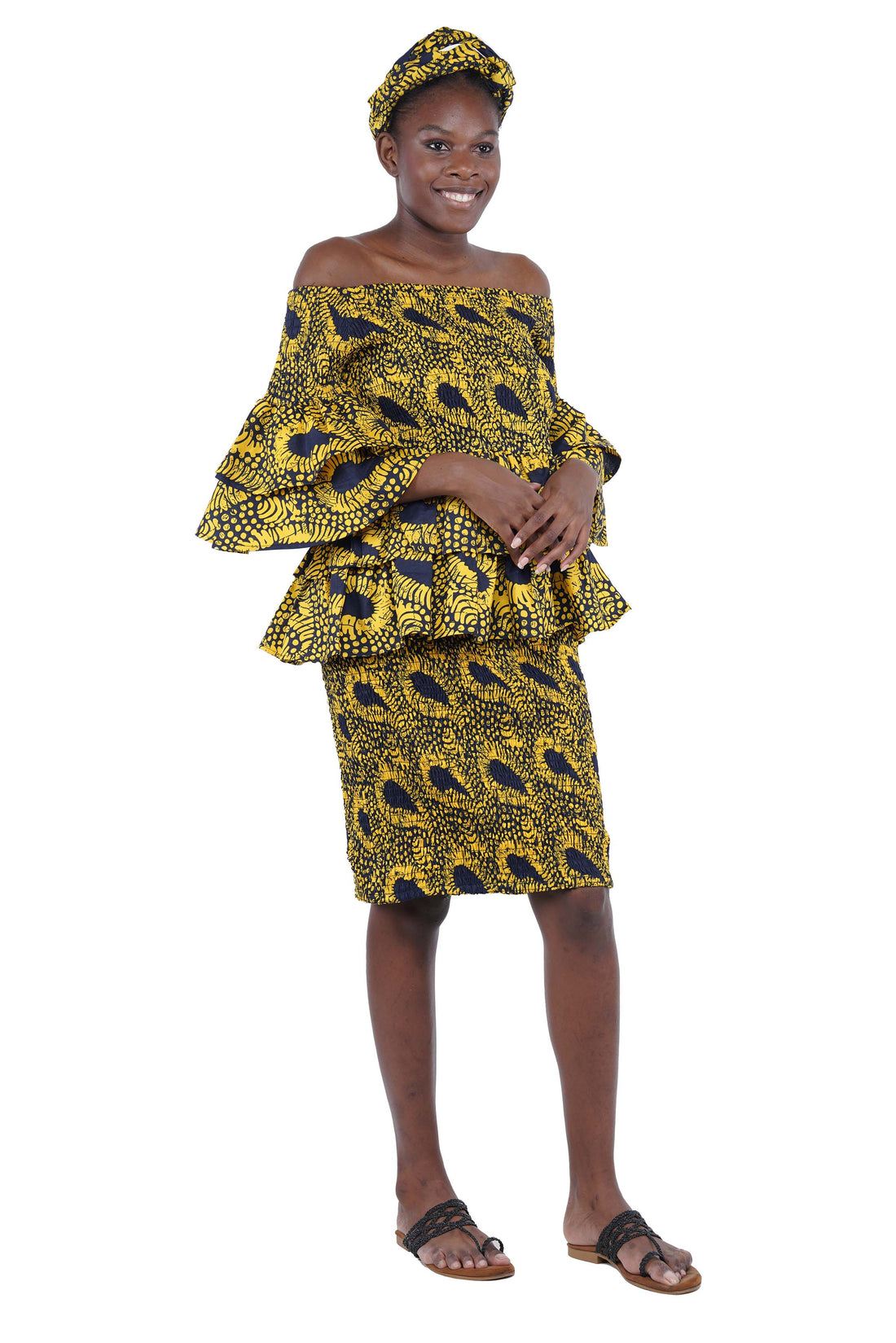 African Double Layer Top &amp; Pencil Skirt Set