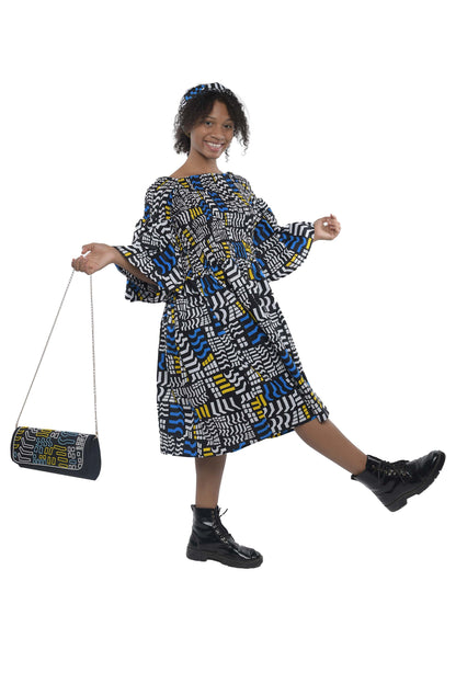 Ankara Short Smocked Dress With Beaded Handbag