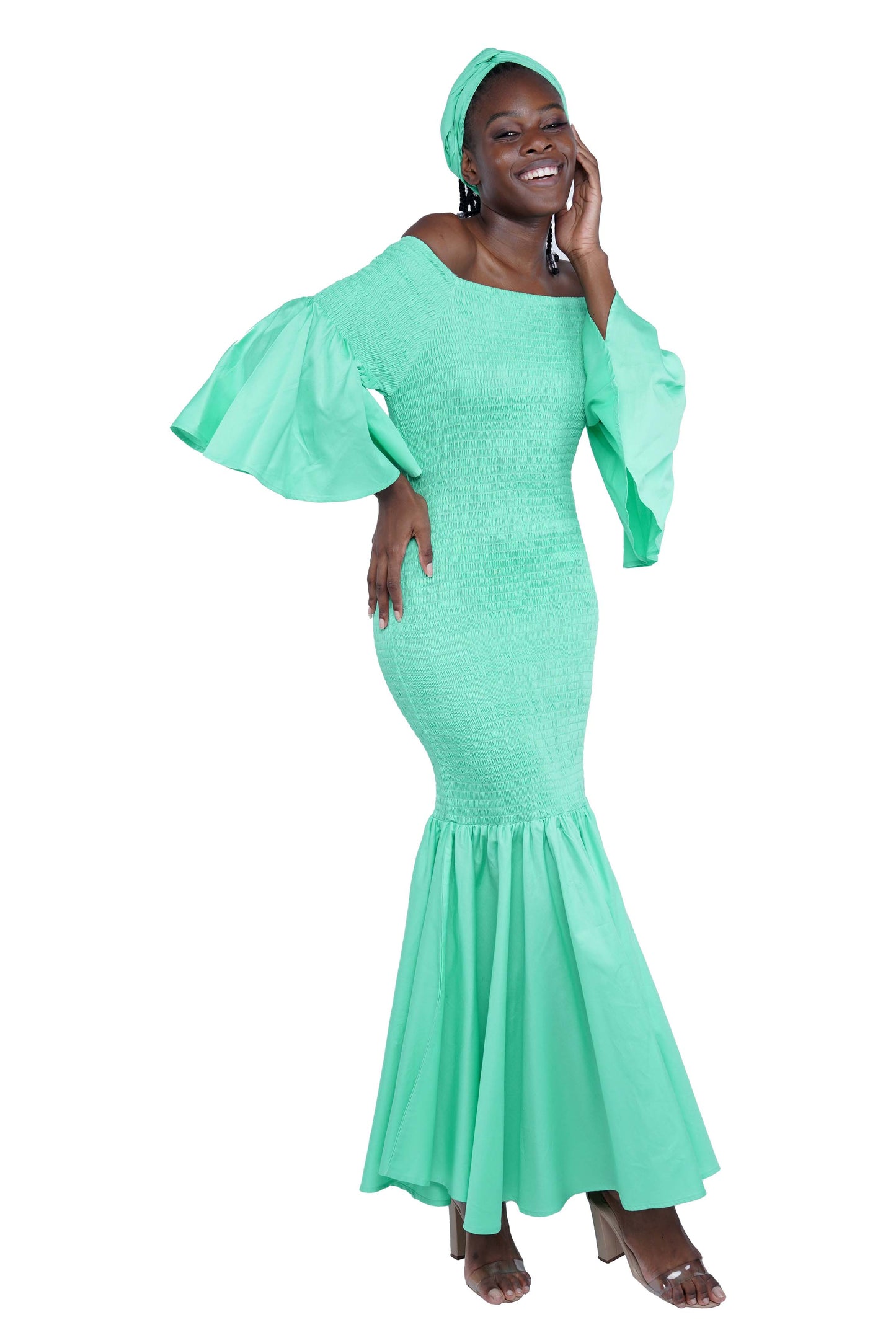 Green Long Smocked Mermaid/Fish Tail Dress
