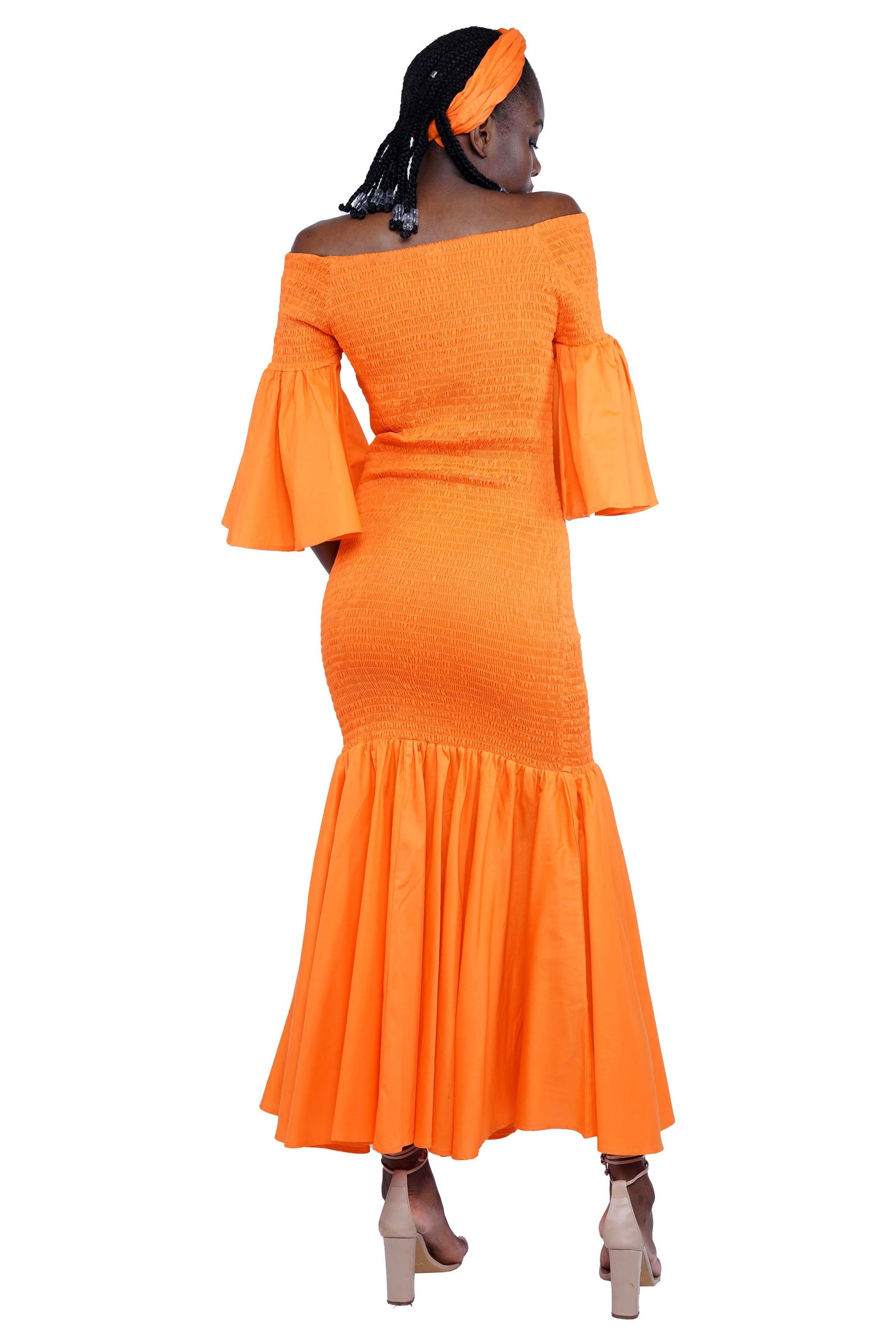 Orange Long Smocked Mermaid/Fish Tail Dress