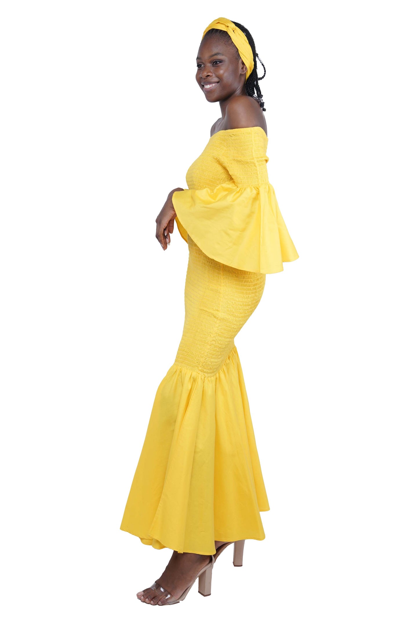 Yellow Long Smocked Mermaid/Fish Tail Dress
