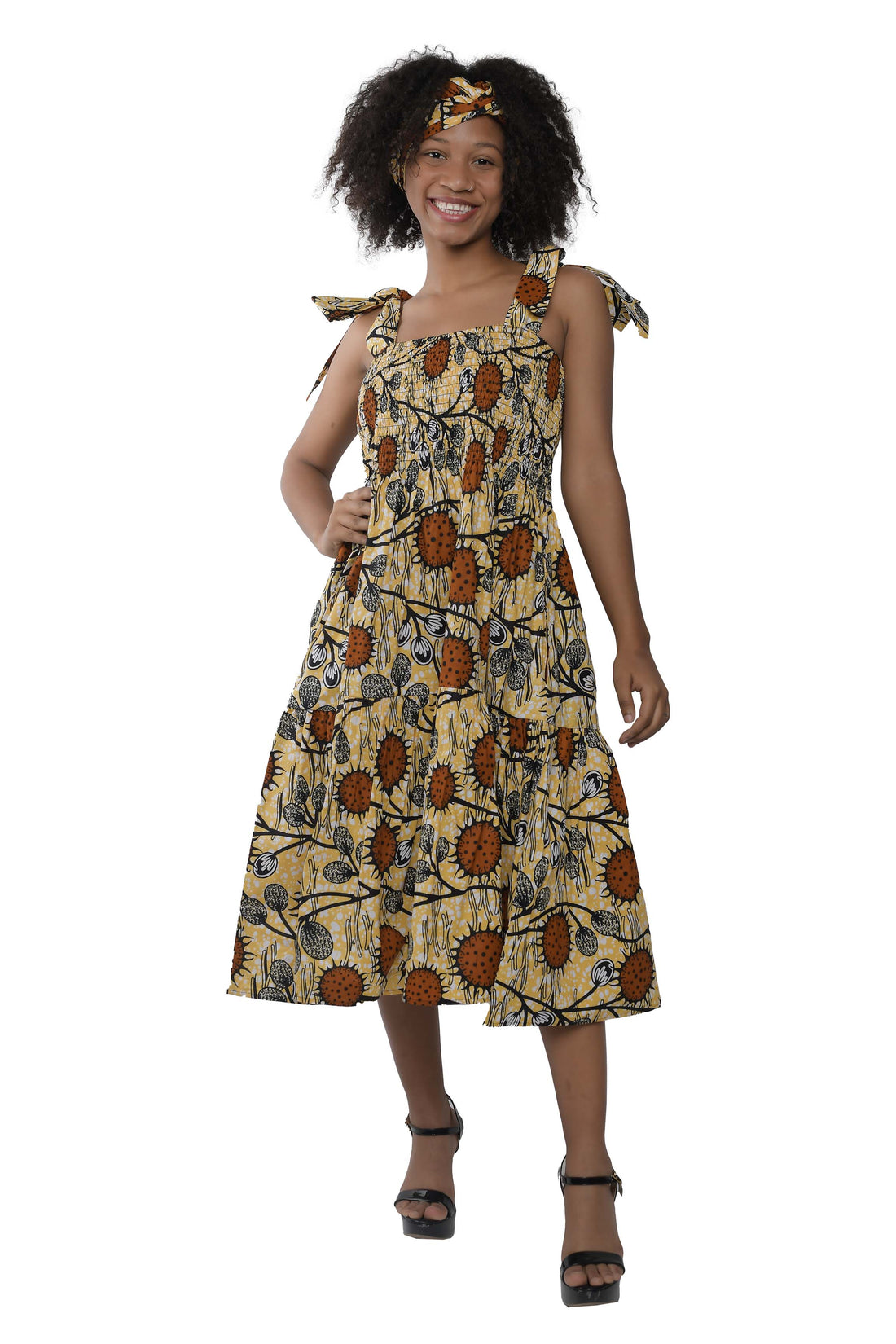 Smocked Tie Shoulder Dress