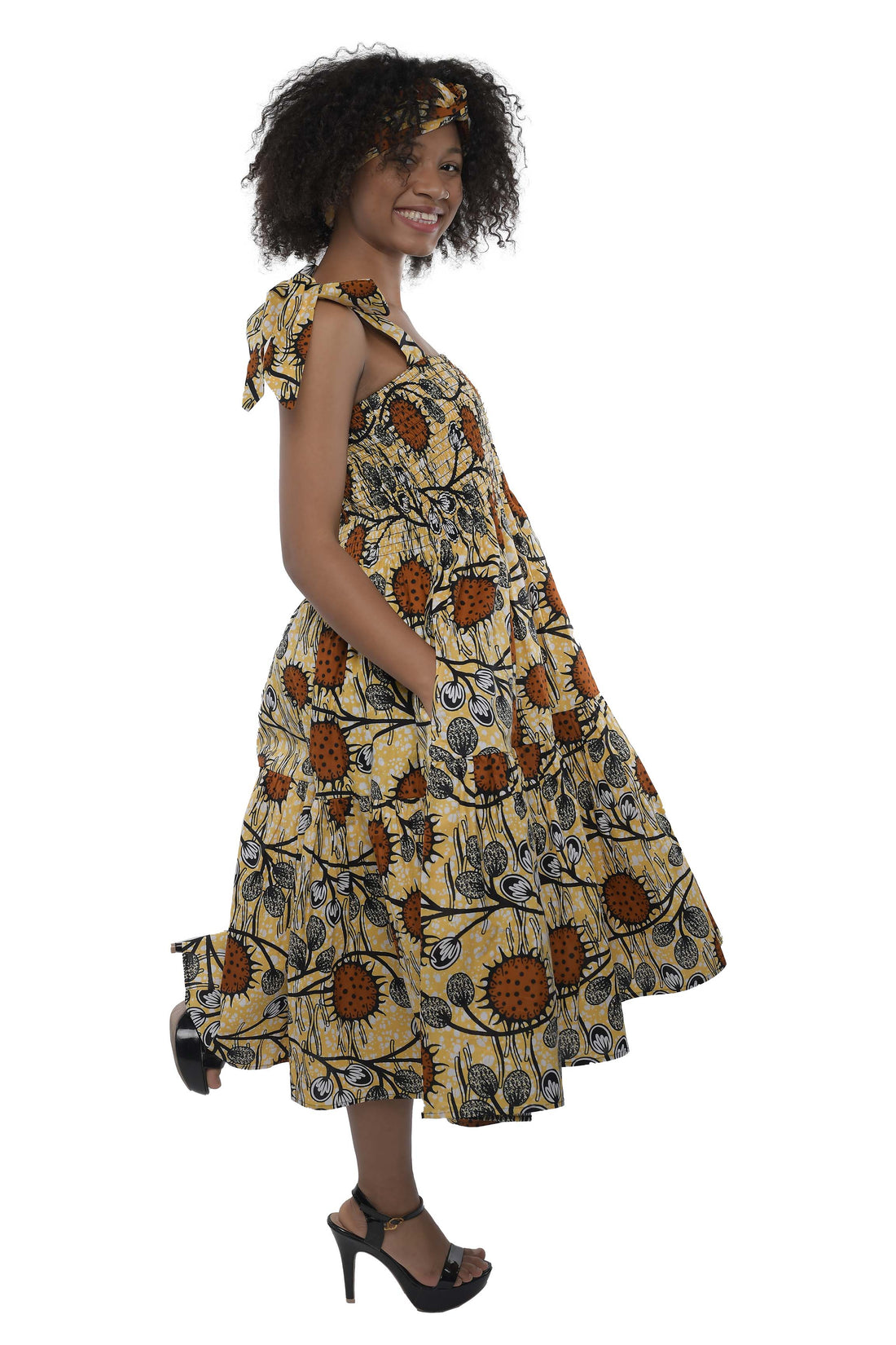 Smocked Tie Shoulder Dress